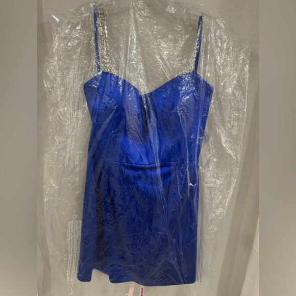 Mac Duggal Royal Blue Mini Satin Cocktail Dress with Chain Straps Sz 12. - Picture 4 of 9